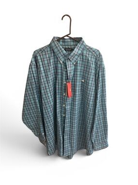Southern Marsh Teal and Navy Plaid Button-Down Shirt